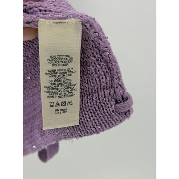 DKNY V-Neck Knit Purple Shimmery Pullover Sweater Size M Preppy Bottom Tie Flaw - Picture 9 of 11